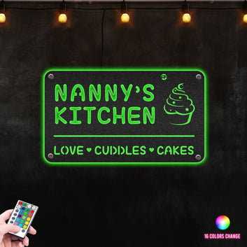 Decor Nanny's Kitchen Love Cuddles Cakes Metal Wall Art RGB Led light backlit